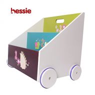 Hessie hessie Little Toddler Kids Portable Wooden Bookcase/Bookshelf on Wheels, Book Storage/Shelf, Library Furniture - Green Hedgehog (Trapeziodal Shape)
