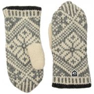Hestra Womens Wool Mittens: Nordic Knit Winter Gloves, Grey/Off White, 9