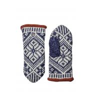 Hestra Womens Wool Mittens: Nordic Knit Winter Gloves, Medium Blue/Off White, 6