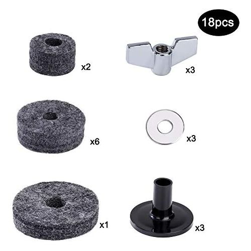  [아마존베스트]Heveer Cymbal Accessories Replacement Sleeves Cymbal Felt with Cymbal Washer and Wing Nuts Felt Hi Hat Cup Coupling Set for Drum 18 Pieces