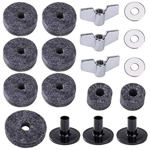  [아마존베스트]Heveer Cymbal Accessories Replacement Sleeves Cymbal Felt with Cymbal Washer and Wing Nuts Felt Hi Hat Cup Coupling Set for Drum 18 Pieces