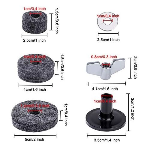  [아마존베스트]Heveer Cymbal Accessories Replacement Sleeves Cymbal Felt with Cymbal Washer and Wing Nuts Felt Hi Hat Cup Coupling Set for Drum 18 Pieces