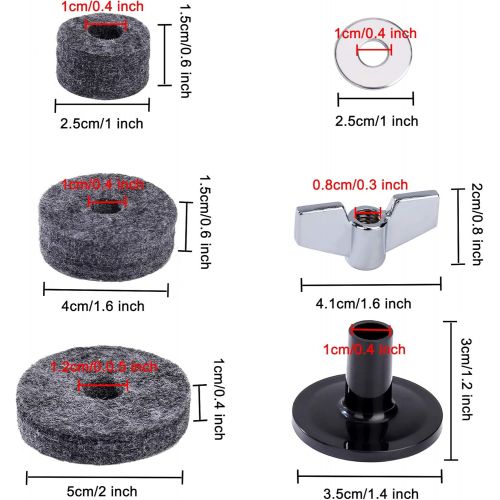  [아마존베스트]Heveer Cymbal Accessories Replacement Sleeves Cymbal Felt with Cymbal Washer and Wing Nuts Felt Hi Hat Cup Coupling Set for Drum 18 Pieces