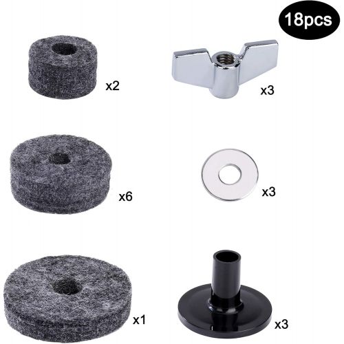  [아마존베스트]Heveer Cymbal Accessories Replacement Sleeves Cymbal Felt with Cymbal Washer and Wing Nuts Felt Hi Hat Cup Coupling Set for Drum 18 Pieces