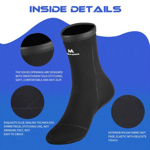  Hevto Neoprene Diving Socks 3mm Sand Waterproof Glued Seal Scuba Snorkeling Fins Socks for Beach Swim Water Sports