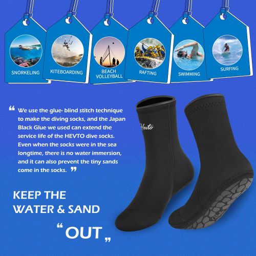  Hevto Neoprene Diving Socks 3mm Sand Waterproof Glued Seal Scuba Snorkeling Fins Socks for Beach Swim Water Sports