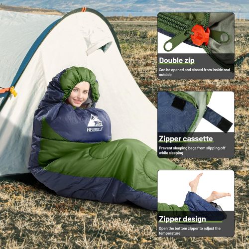  Hewolf Sleeping Bag 4 Season Warm & Cool Weather Waterproof Lightweight Compact Sleeping Bags for Adults and Kids,Hiking Backpacking Camping