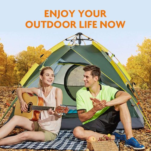  Hewolf Camping Tent 3-4 Person [Instant Tent] Waterproof [Double Layer] [Quick Setup] 3 Season Family Beach Tent UV Protection Carry Bag