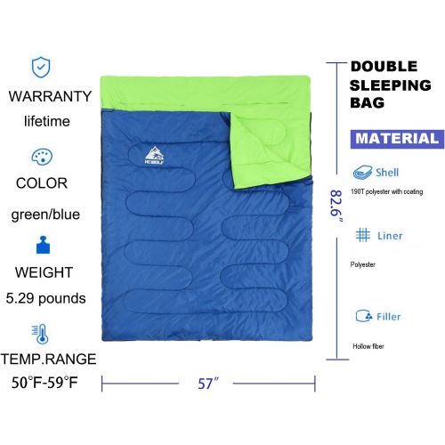  Hewolf Camping Sleeping Bag Cold Weather Double Sleeping Bag Adult Envelope Flannel Sleeping Bag Waterproof Lightweight Extra Large Camping Quilt Portable Camping Gear Equipment wi