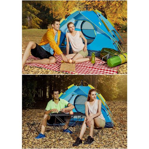 Hewolf,Instant Beach Tent Sun Shelter 3-4 Person, Pop Up Beach Umbrella Easy Setup Portable Sun Shade Tent with SPF 50+ UV Protection for Kids Family