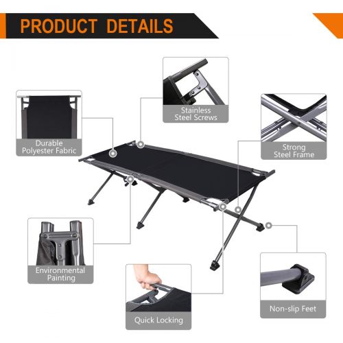  Hewolf PORTAL Folding Camping Cot, Compact Collapsible Heavy Duty Adult Sleeping Cot Bed with Storage Bag, Great for Travel Tent, Support 300lbs