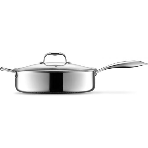  HexClad Hybrid Nonstick 5.5 Qt Deep Saute Pan and Lid, Dishwasher and Oven-Safe, Induction Ready, Compatible with All Cooktops