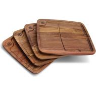 HexClad Bistecca Wooden Steak Plate Set, 4-Piece with Juice Channel for Meats, Easily Cleaned, Lightweight and Durable