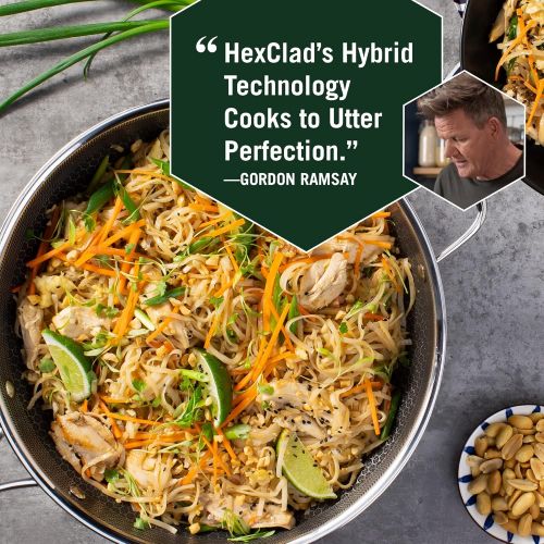  HexClad 12 Inch Hybrid Stainless Steel Wok Pan with Stay-Cool Handle - PFOA Free, Dishwasher and Oven Safe, Non Stick, Works with Induction, Ceramic, Electric, and Gas Cooktops