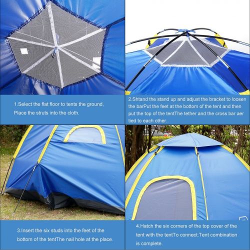  Hexagonal Waterproof Outdoor Camping Pop up Tent - Blue