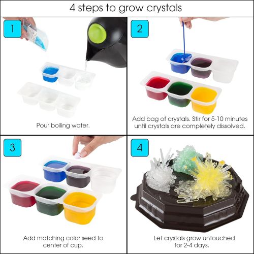  Hey! Play! Crystal Growing Kit for Kids with 6 Color Options and Display Cases- Science Lab Experiment Set for Learning STEM, Geology, Chemistry