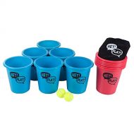 Hey! Play! Large Beer Pong Outdoor Game Set for Kids & Adults with 12 Buckets, 2 Balls, Tote Bag