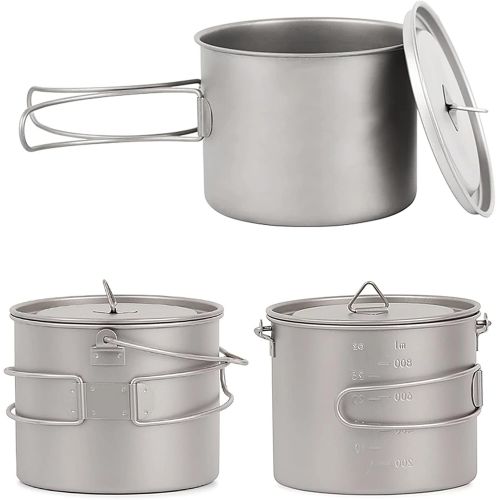  Hey Ultralight Titanium Pot Water Mug, Pot with Lid Portable Water Mug, Cookware Camping Cup Pot with Lid and Foldable Handle, Outdoor Camping Cooking Picnic with Mesh Bag for Backpack