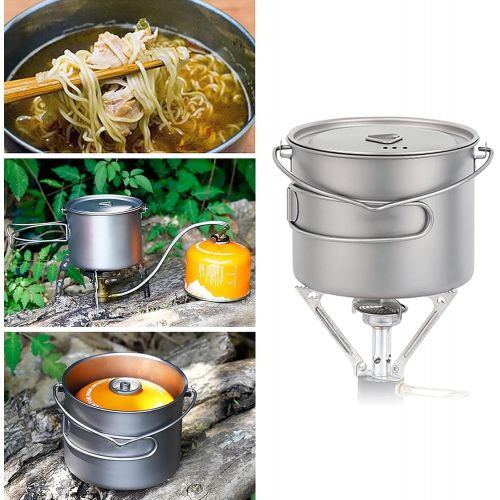  Hey Ultralight Titanium Pot Water Mug, Pot with Lid Portable Water Mug, Cookware Camping Cup Pot with Lid and Foldable Handle, Outdoor Camping Cooking Picnic with Mesh Bag for Backpack