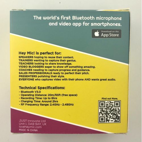  Hey Mic! Bluetooth Microphone for iPhone (Clip-on, Wireless Lavalier Mic for Audio & Video Recording)