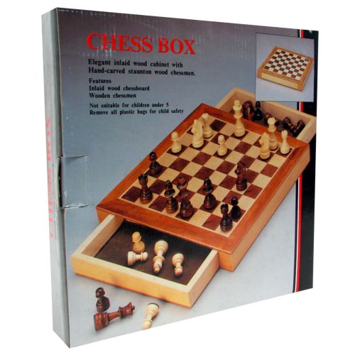  Chess Set - Inlaid Walnut style Magnetized Wood with Staunton Wood Chessmen by Hey! Play!