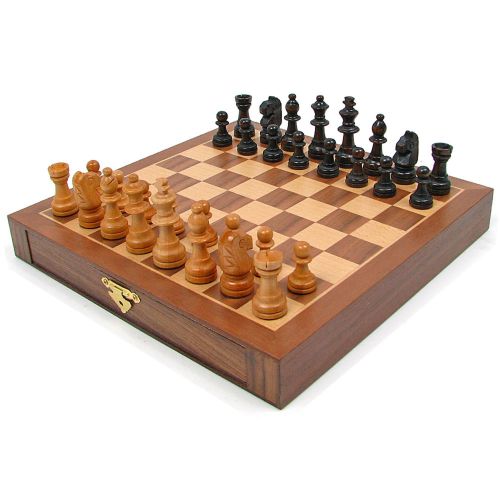  Chess Set - Inlaid Walnut style Magnetized Wood with Staunton Wood Chessmen by Hey! Play!