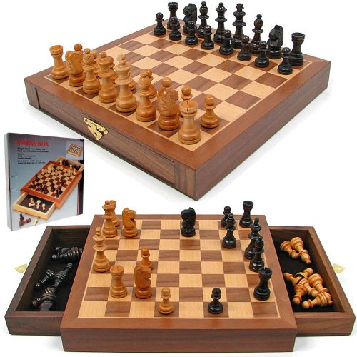  Chess Set - Inlaid Walnut style Magnetized Wood with Staunton Wood Chessmen by Hey! Play!