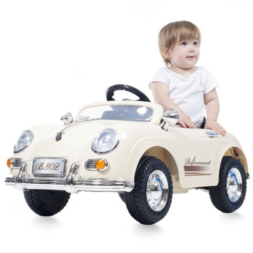  Ride On Toy Car, Battery Powered Classic Sports Car With Remote Control and Sound by Hey! Play!  Toys for Boys and Girls, 2  5 Year Olds (Cream)