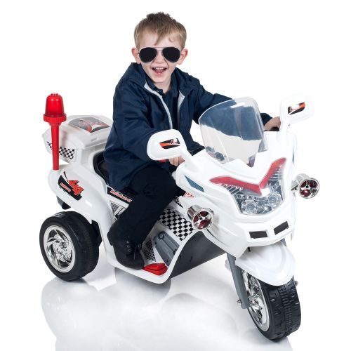  Ride on Toy, 3 Wheel Motorcycle Trike for Kids, Battery Powered Ride On Toy by Hey! Play!  Ride on Toys for Boys and Girls, 2 - 6 Year Old - White