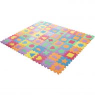 Interlocking Foam Tile Play Mat with Shapes - Nontoxic Childrens Multicolor Puzzle Tiles for Playrooms, Nurseries, Gyms and More by Hey! Play!
