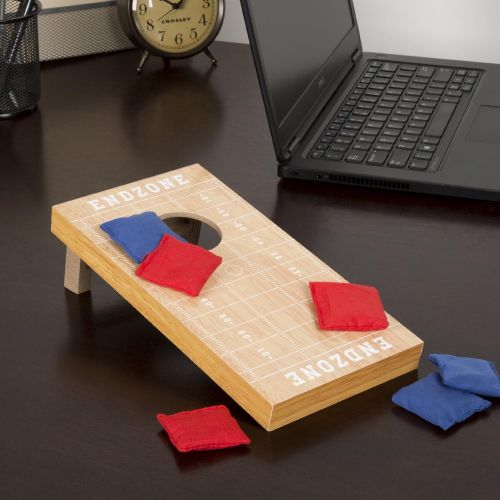  [아마존베스트]Hey! Play! Tabletop Cornhole  Classic Mini Travel Wood Beanbag Toss Skill Board Game with Football Field Design for Kids and Adults (Single Board)