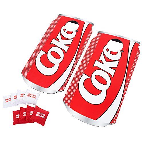  Hey! Play! Coca Cola Cornhole Outdoor Game Set with 8 Bean Bags