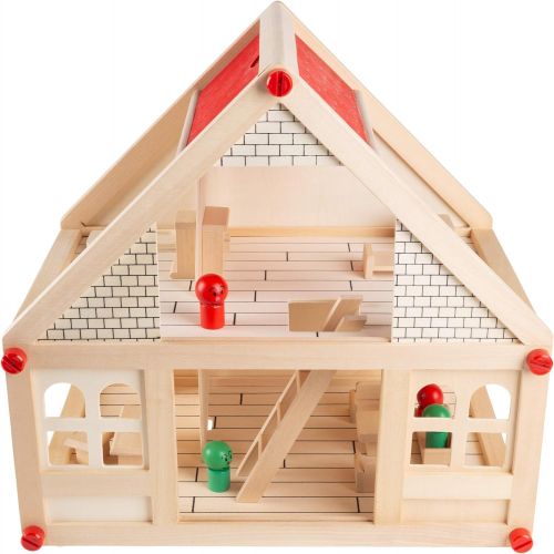  Hey! Play! Dollhouse for Kids  Classic Pretend Play 2 Story Wood Playset with Furniture Accessories & Dolls for Toddlers, Boys & Girls