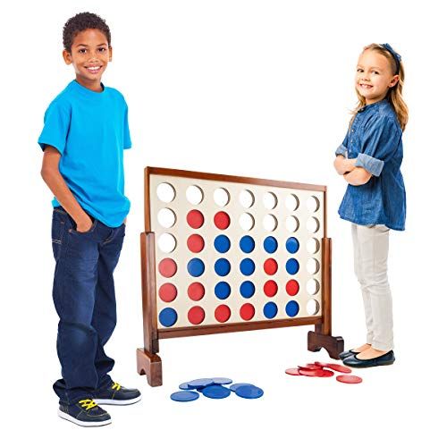  Hey! Play! 4-in-A-Row-Giantt Classic Wooden Game for Indoor & Outdoor Play-22 Player Strategy & Skill Fun Backyard Lawn Toy for Kids & Adults