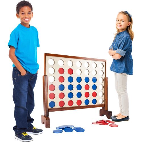  Hey! Play! 4-in-A-Row-Giantt Classic Wooden Game for Indoor & Outdoor Play-22 Player Strategy & Skill Fun Backyard Lawn Toy for Kids & Adults