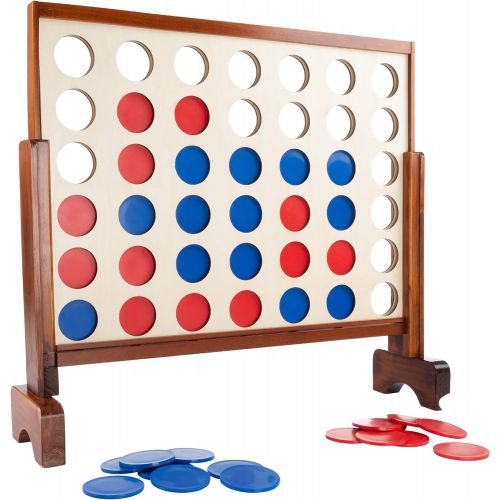  Hey! Play! 4-in-A-Row-Giantt Classic Wooden Game for Indoor & Outdoor Play-22 Player Strategy & Skill Fun Backyard Lawn Toy for Kids & Adults