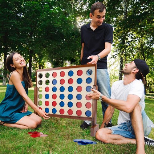  Hey! Play! 4-in-A-Row-Giantt Classic Wooden Game for Indoor & Outdoor Play-22 Player Strategy & Skill Fun Backyard Lawn Toy for Kids & Adults