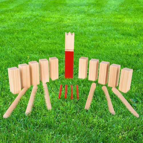  Hey! Play! Kubb Viking Chess Game  Wood Outdoor Lawn Game Set, Combines Bowling & Horseshoes, Strategic Party Fun for Adults, Families or Kids