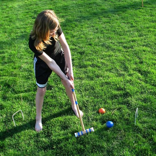  Croquet Set- Wooden Outdoor Deluxe Sports Set with Carrying Case- Fun Vintage Backyard Lawn Recreation Game, Kids or Adults by Hey! Play! (6 Players)