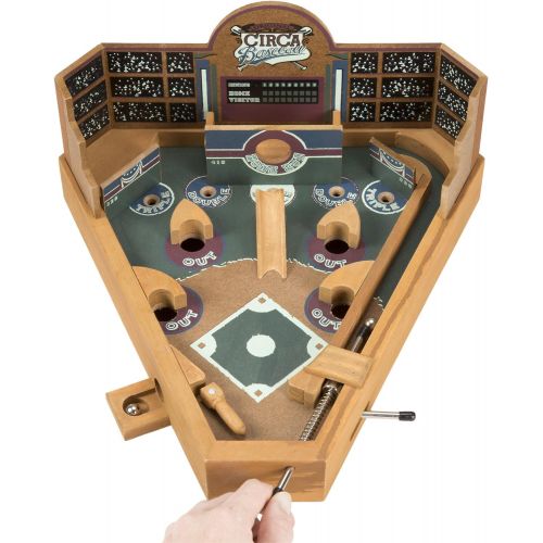  Hey! Play! Baseball Pinball Tabletop Skill Game - Classic Miniature Wooden Retro Sports Arcade Desktop Toy for Adult Collectors and Children