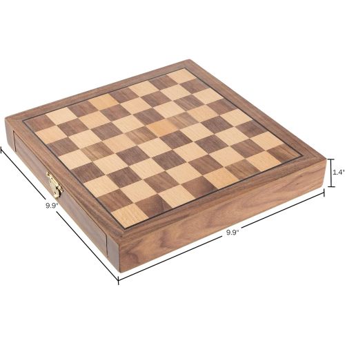  Hey! Play! Inlaid Walnut-Style Magnetized Wood Chess Set with Staunton Wood Chessmen