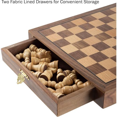  Hey! Play! Inlaid Walnut-Style Magnetized Wood Chess Set with Staunton Wood Chessmen