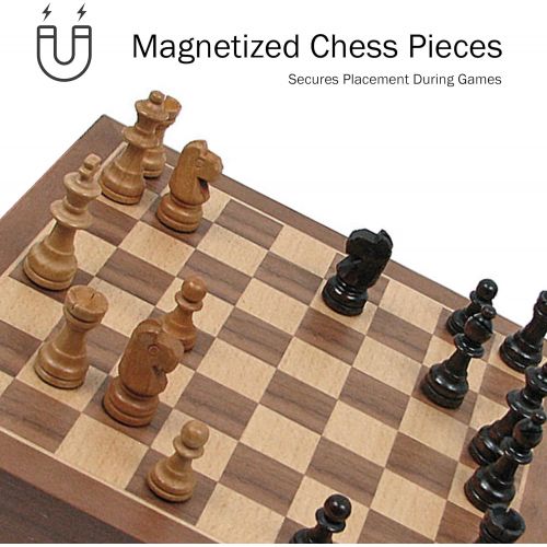  Hey! Play! Inlaid Walnut-Style Magnetized Wood Chess Set with Staunton Wood Chessmen