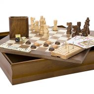 Hey! Play! 7-in-1 Classic Wooden Board Game Set  Old Fashioned Family Game Night Cards, Dice, Chess, Checkers, Backgammon, Dominoes and Cribbage