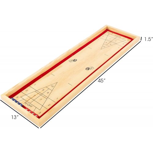  Tabletop Shuffleboard Game - Portable Indoor or Outdoor Compact Desktop Pinewood Competition Board Game for Kids and Adults by Hey! Play!, Red, (133954FEN)