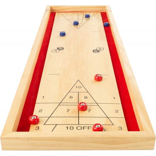  Tabletop Shuffleboard Game - Portable Indoor or Outdoor Compact Desktop Pinewood Competition Board Game for Kids and Adults by Hey! Play!, Red, (133954FEN)