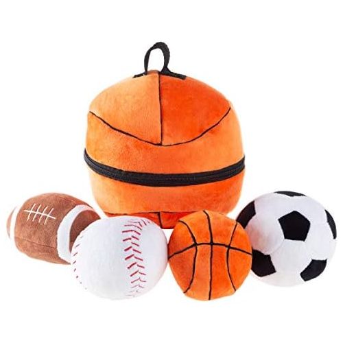  Hey! Play! My First Sports Bag Playset- Plush Soccer, Baseball, Basketball & Football for Babies, Infants & Toddlers- Gift Set with Storage Bag