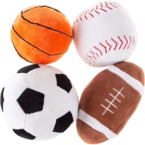  Hey! Play! My First Sports Bag Playset- Plush Soccer, Baseball, Basketball & Football for Babies, Infants & Toddlers- Gift Set with Storage Bag