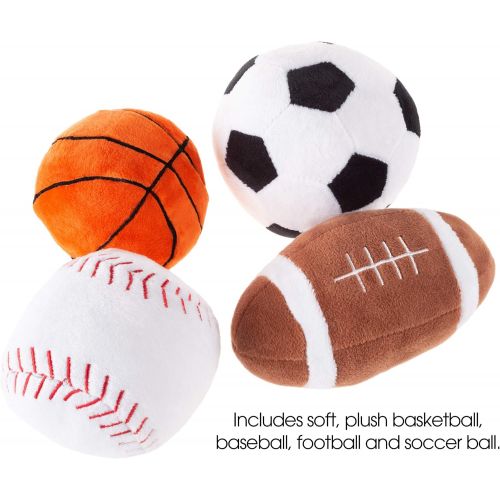  Hey! Play! My First Sports Bag Playset- Plush Soccer, Baseball, Basketball & Football for Babies, Infants & Toddlers- Gift Set with Storage Bag