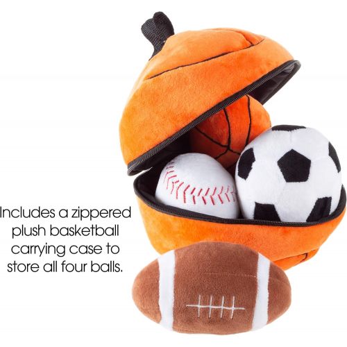  Hey! Play! My First Sports Bag Playset- Plush Soccer, Baseball, Basketball & Football for Babies, Infants & Toddlers- Gift Set with Storage Bag